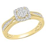 0.33 Carat (ctw) 14K Yellow Gold Round Cut Diamond Bridal Halo Style Cluster Engagement Ring 1/3 CT