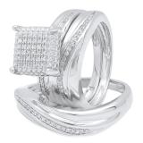 0.25 Carat (ctw) Sterling Silver Round Diamond Men's & Women's Micro Pave Ring Trio Set 1/4 CT