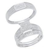 0.50 Carat (ctw) Sterling Silver Round Diamond Men's & Women's Micro Pave Ring Trio Set 1/2 CT
