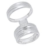 0.30 Carat (ctw) Sterling Silver Round Diamond Men's & Women's Engagement Ring Trio Set 1/3 CT