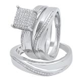 0.35 Carat (ctw) Sterling Silver Round Diamond Men's & Women's Micro Pave Ring Trio Set 1/3 CT