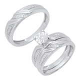 0.25 Carat (ctw) Sterling Silver Round Diamond Men's & Women's Engagement Ring Trio Set 1/4 CT