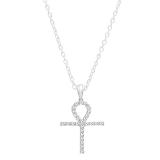 1.00 Carat (ctw) 10K White Gold Round Diamond Ankh Cross Pendant 1 CT (Silver Chain Included)