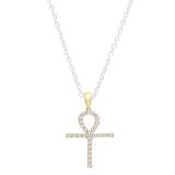1.00 Carat (ctw) 10K Yellow Gold Round Diamond Ankh Cross Pendant 1 CT (Silver Chain Included)