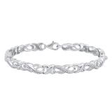 0.05 Carat (ctw) Sterling Silver Round White Diamond Ladies Infinity Tennis Link Bracelet