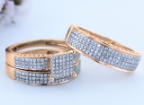 1.10 Carat Round White Diamond Micro Pave Trio Ring Set for Couple in 10K Rose Gold
