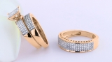 1.10 Carat Round White Diamond Micro Pave Trio Ring Set for Couple in 10K Rose Gold
