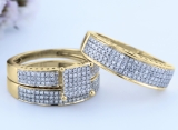 1.10 Carat Round White Diamond Micro Pave Trio Ring Set for Couple in 10K Yellow Gold