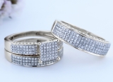 1.10 Carat Round White Diamond Micro Pave Trio Ring Set for Couple in 18K White Gold