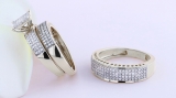 1.10 Carat Round White Diamond Micro Pave Trio Ring Set for Couple in 18K White Gold