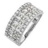 0.98 Carat (ctw) 10K White Gold Round & Baguette Cut Diamond Ladies Anniversary Wedding Band 1 CT
