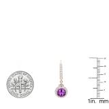 10K Rose Gold 5.5 MM Each Round Amethyst And Round & Princess White Diamond Dangling Earrings