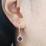 10K White Gold 5.5 MM Each Round Amethyst And Round & Princess White Diamond Dangling Earrings