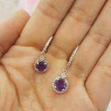 10K White Gold 5.5 MM Each Round Amethyst And Round & Princess White Diamond Dangling Earrings