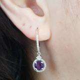 10K White Gold 5.5 MM Each Round Amethyst And Round & Princess White Diamond Dangling Earrings