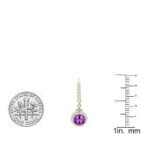 10K Yellow Gold 5.5 MM Each Round Amethyst And Round & Princess White Diamond Dangling Earrings