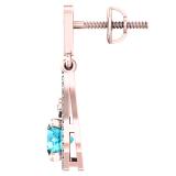 10K Rose Gold 5.5 MM Each Round Cut Blue Topaz & White Diamond Ladies Drop Earrings
