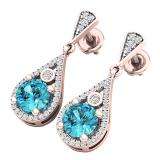 10K Rose Gold 5.5 MM Each Round Cut Blue Topaz & White Diamond Ladies Drop Earrings