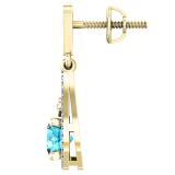 10K Yellow Gold 5.5 MM Each Round Cut Blue Topaz & White Diamond Ladies Drop Earrings