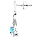 14K White Gold 5.5 MM Each Round Cut Blue Topaz & White Diamond Ladies Drop Earrings