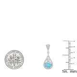 14K White Gold 5.5 MM Each Round Cut Blue Topaz & White Diamond Ladies Drop Earrings