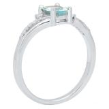 Sterling Silver 7X5 MM Oval Cut Aquamarine & Round Cut Diamond Ladies Bridal Engagement Ring