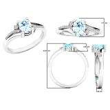 Sterling Silver 7X5 MM Oval Cut Aquamarine & Round Cut Diamond Ladies Bridal Engagement Ring