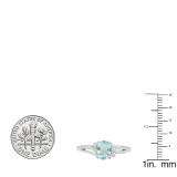 Sterling Silver 7X5 MM Oval Cut Aquamarine & Round Cut Diamond Ladies Bridal Engagement Ring
