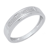 0.10 Carat (ctw) 18K White Gold Round White Diamond Men's Micro Pave Wedding Band 1/10 CT
