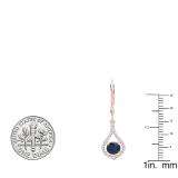 10K Rose Gold Round 5 MM Blue Sapphire & White Diamond Ladies Dangling Drop Earrings