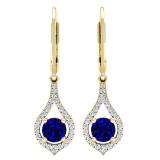10K Yellow Gold Round 5 MM Blue Sapphire & White Diamond Ladies Dangling Drop Earrings