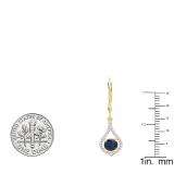 10K Yellow Gold Round 5 MM Blue Sapphire & White Diamond Ladies Dangling Drop Earrings