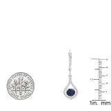 14K White Gold Round 5 MM Blue Sapphire & White Diamond Ladies Dangling Drop Earrings