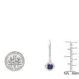 10K Rose Gold Round 5 MM Blue Sapphire & White Diamond Ladies Dangling Drop Earrings