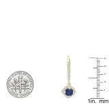 10K Yellow Gold Round 5 MM Blue Sapphire & White Diamond Ladies Dangling Drop Earrings