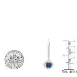 14K White Gold Round 5 MM Blue Sapphire & White Diamond Ladies Dangling Drop Earrings