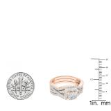 1.15 Carat (ctw) 10K Rose Gold Princess & Round Cut Diamond Ladies Bridal Engagement Ring Set