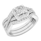 1.15 Carat (ctw) 18K White Gold Princess & Round Cut Diamond Ladies Bridal Engagement Ring Set