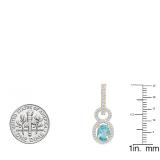 10K Yellow Gold 7X5 MM Oval Cut Blue Topaz & Round Cut White Diamond Ladies Dangling Earrings