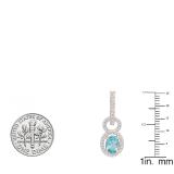 18K Rose Gold 7X5 MM Oval Cut Blue Topaz & Round Cut White Diamond Ladies Dangling Earrings
