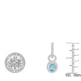 18K White Gold 7X5 MM Oval Cut Blue Topaz & Round Cut White Diamond Ladies Dangling Earrings