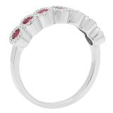 18K White Gold Round Ruby & White Diamond Ladies Bridal Anniversary Wedding Stackable Band