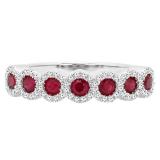 18K White Gold Round Ruby & White Diamond Ladies Bridal Anniversary Wedding Stackable Band