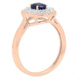 10K Rose Gold 6X4 MM Oval Cut Blue Sapphire & Round Diamond Bridal Vintage Engagement Ring
