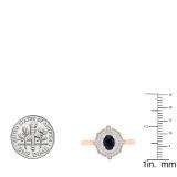 10K Rose Gold 6X4 MM Oval Cut Blue Sapphire & Round Diamond Bridal Vintage Engagement Ring