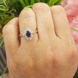 10K Rose Gold 6X4 MM Oval Cut Blue Sapphire & Round Diamond Bridal Vintage Engagement Ring