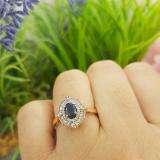 10K Rose Gold 6X4 MM Oval Cut Blue Sapphire & Round Diamond Bridal Vintage Engagement Ring