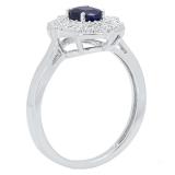 10K White Gold 6X4 MM Oval Cut Blue Sapphire & Round Diamond Bridal Vintage Engagement Ring