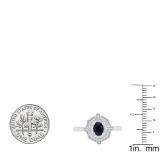 10K White Gold 6X4 MM Oval Cut Blue Sapphire & Round Diamond Bridal Vintage Engagement Ring