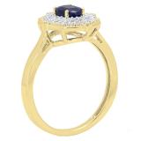 10K Yellow Gold 6X4 MM Oval Cut Blue Sapphire & Round Diamond Bridal Vintage Engagement Ring